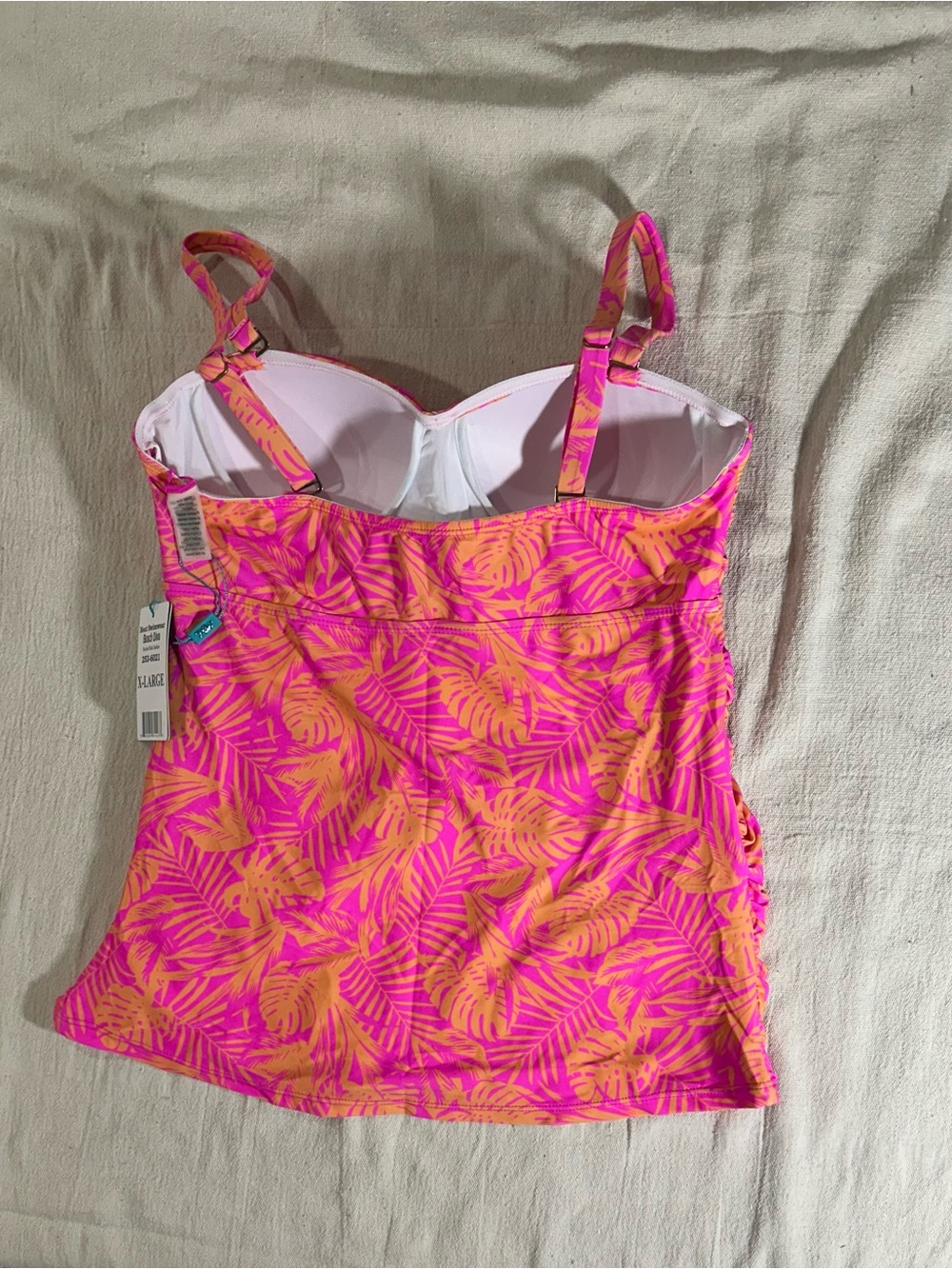 HEAT Swimwear, Tankini Set, Pink & Orange Tropical Palm, Size XL - Picture 7 of 16